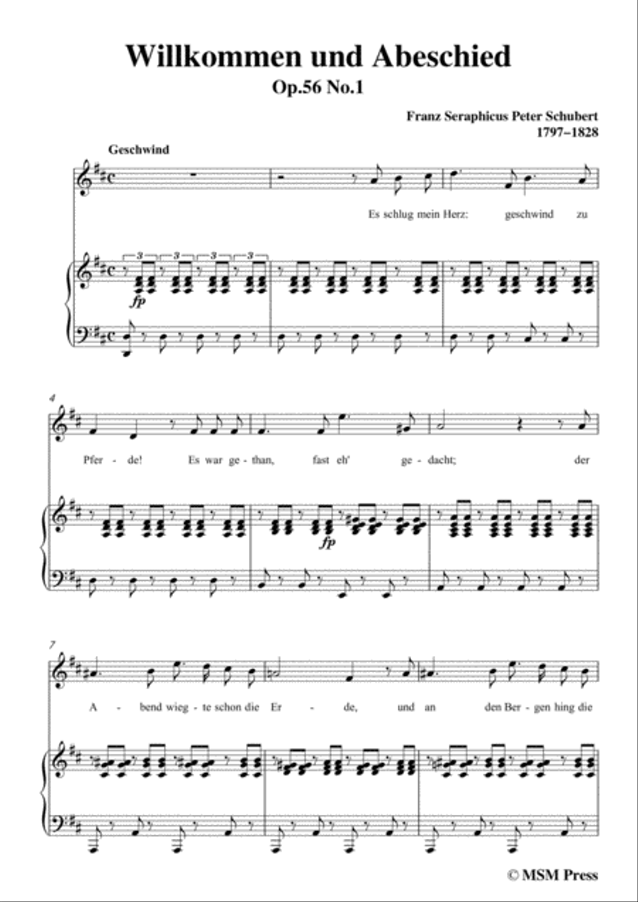 Schubert-Willkommen und Abeschied,in D Major,Op.56 No.1,for Voice&Piano Voice scores gallery preview page 3