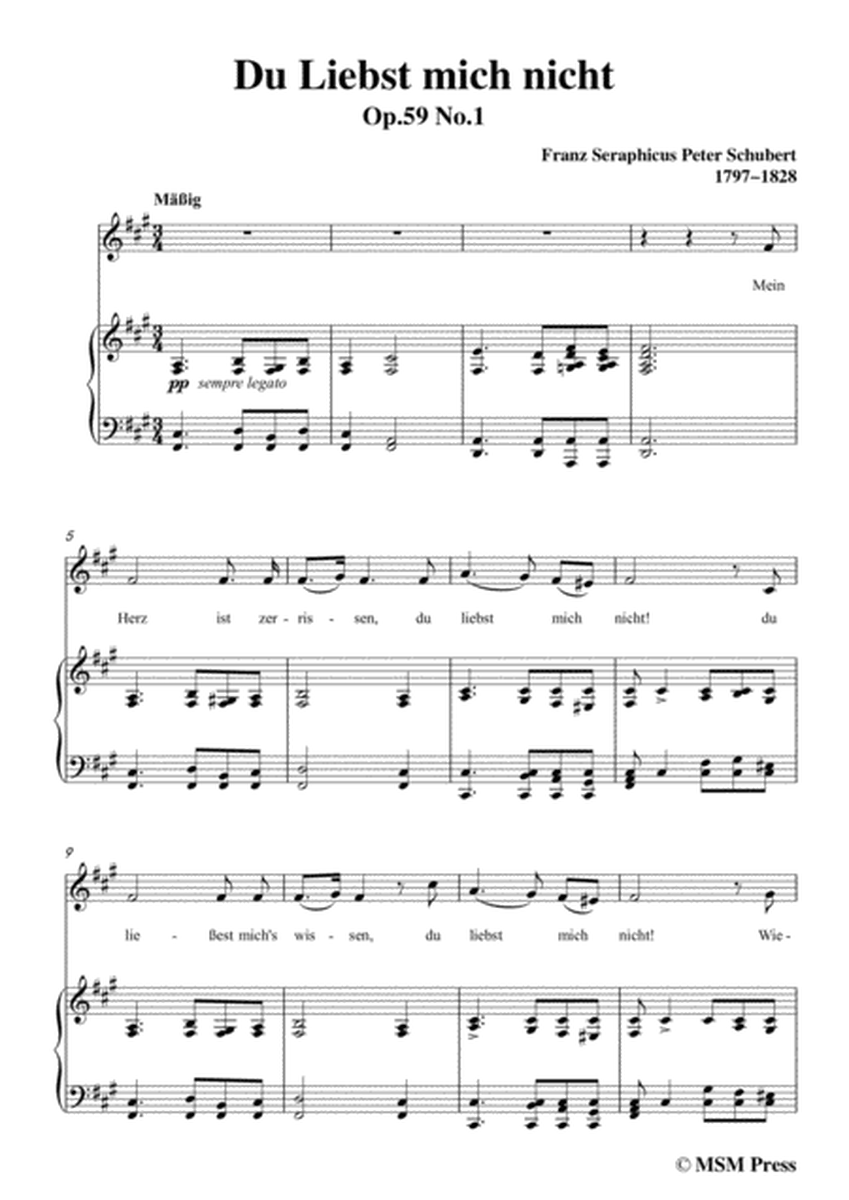 Schubert-Du Liebst mich nicht,Op.59 No.1,in f sharp minor,for Voice&Piano image number null