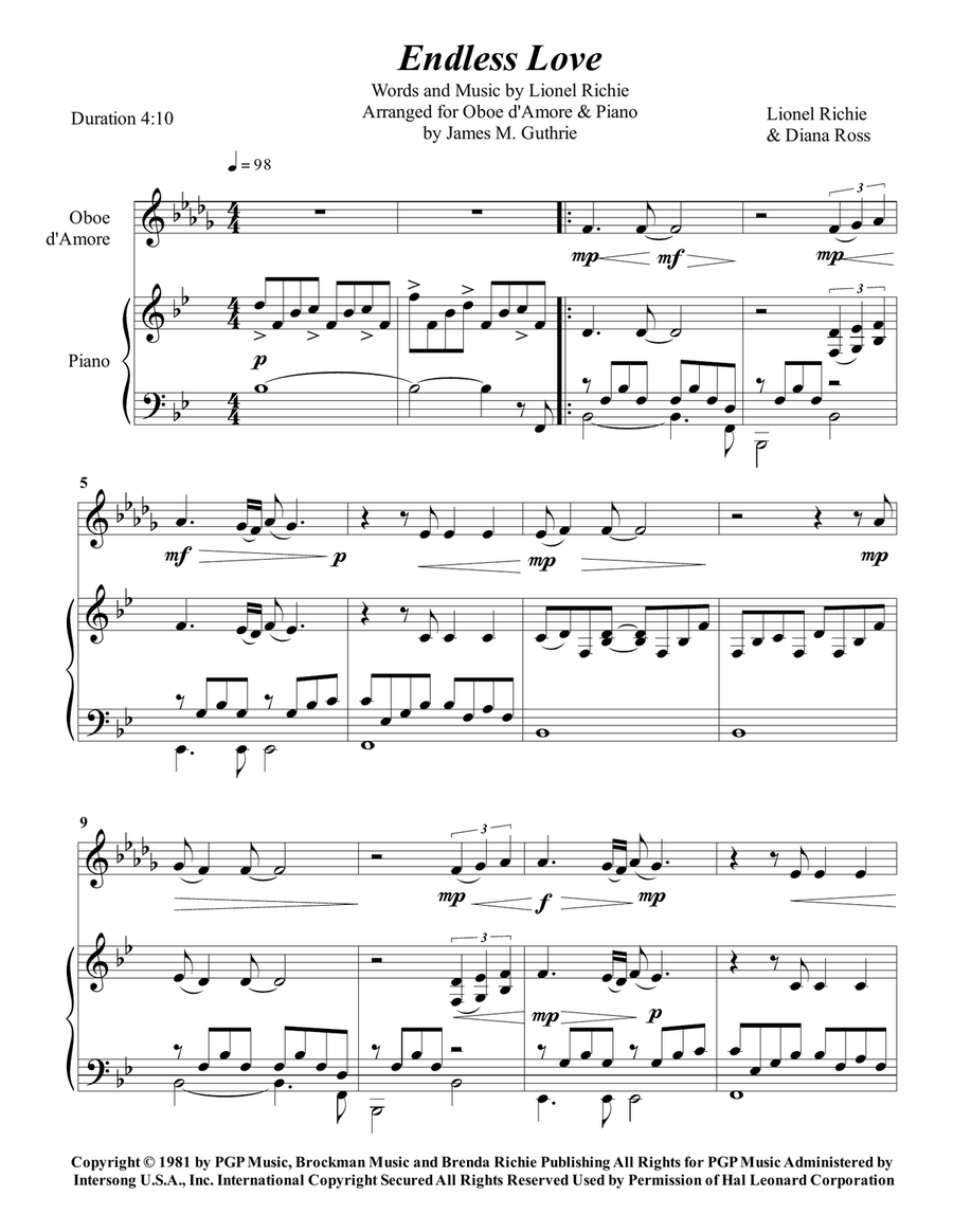 Endless Love Piano scores gallery preview page 1