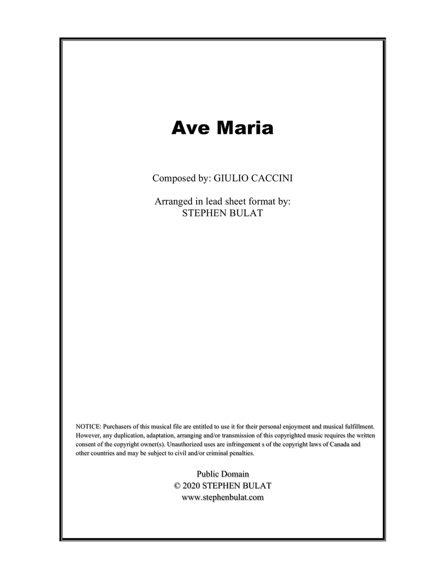 Ave Maria (Caccini) - Lead sheet in original key of G minor Piano, Vocal scores gallery preview page 1