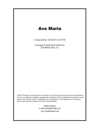 Book cover for Ave Maria (Caccini) - Lead sheet in original key of G minor