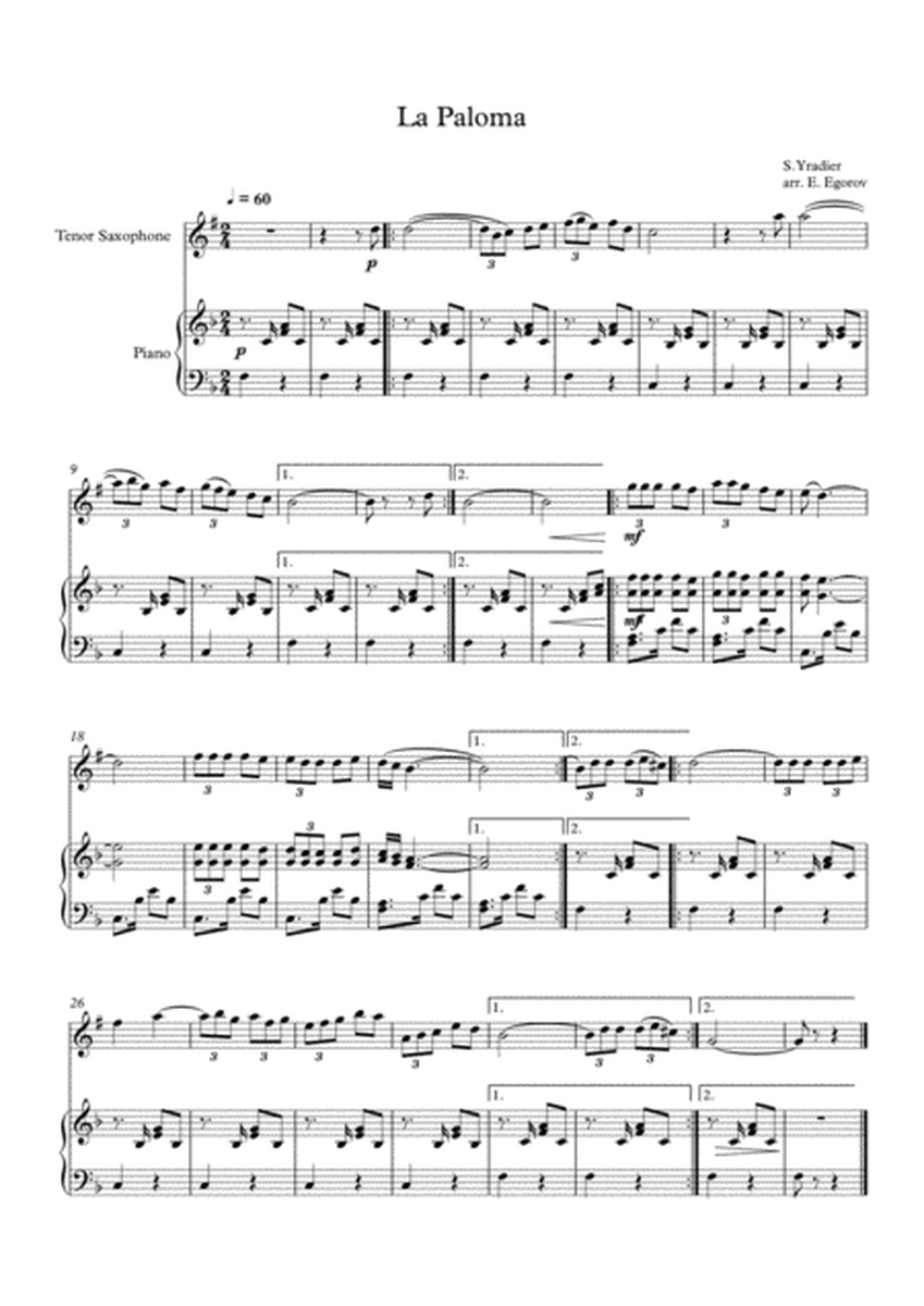 La Paloma, Sebastian Yradier, For Tenor Saxophone & Piano image number null