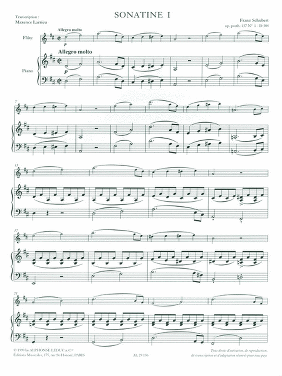 Sonatines No. 1 Et 2 D'apres Op. 137, 1 Et 2 , D 384 Et D 385 Sonatine No 1