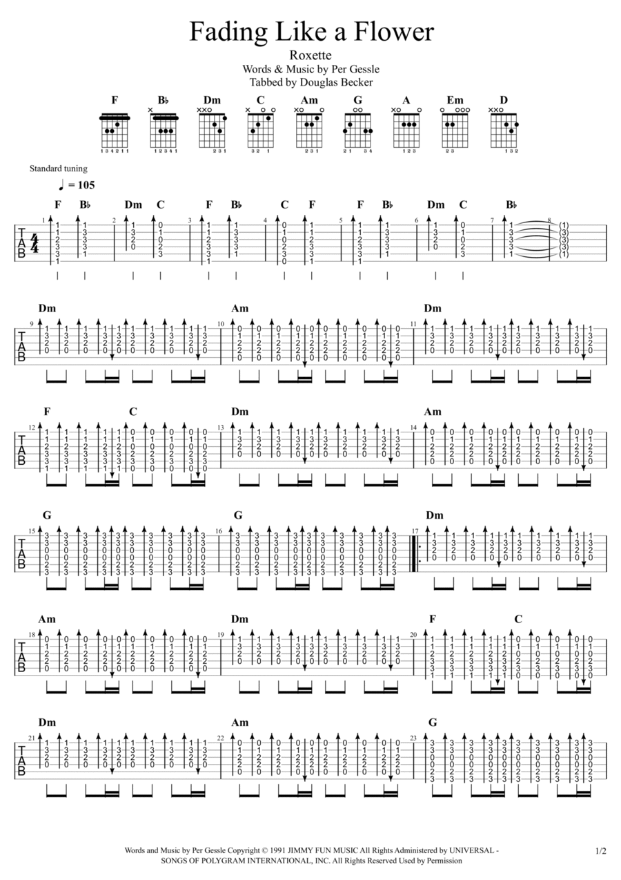 Fading Like A Flower (every Time You Leave) Guitar Tablature scores gallery preview page 1