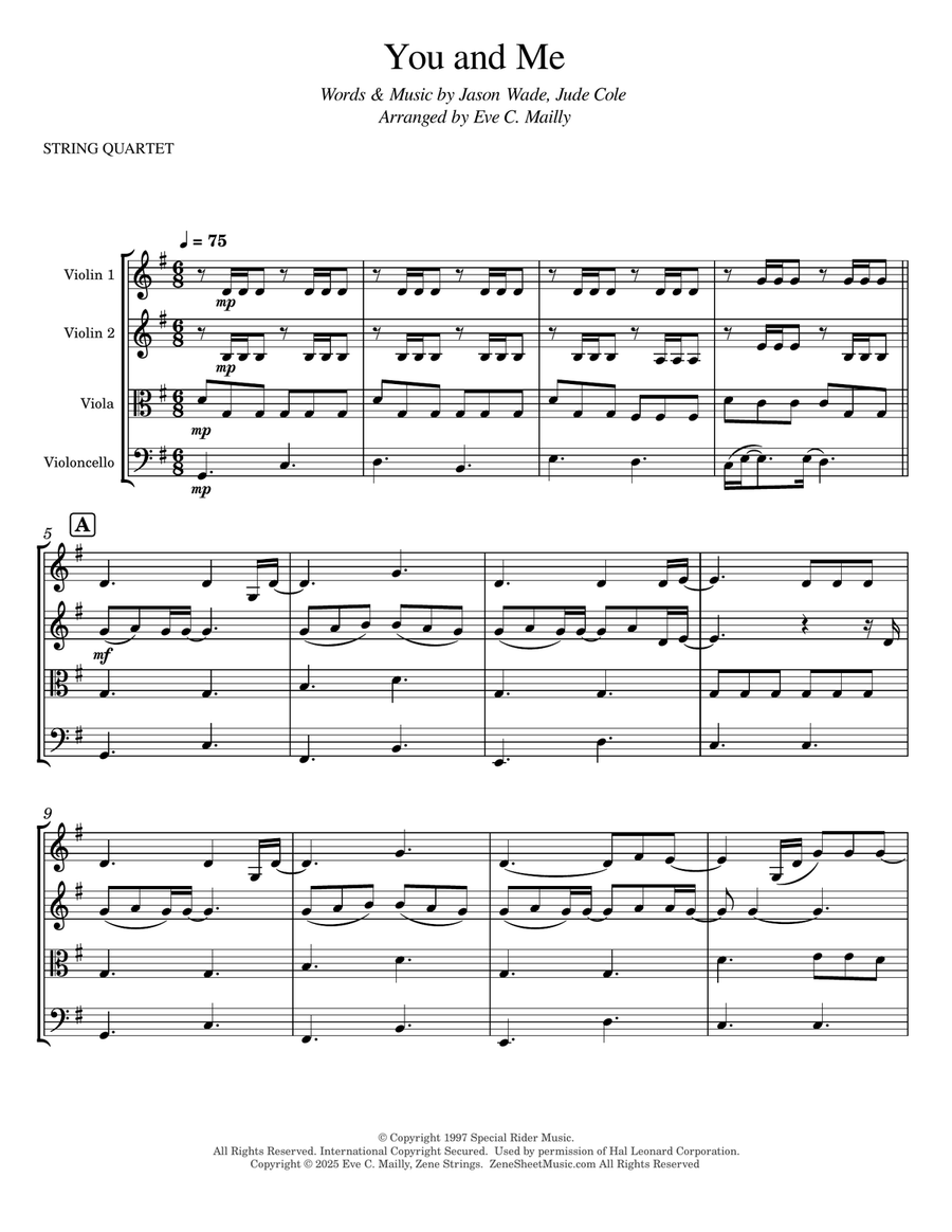 You And Me String Quartet scores gallery preview page 1