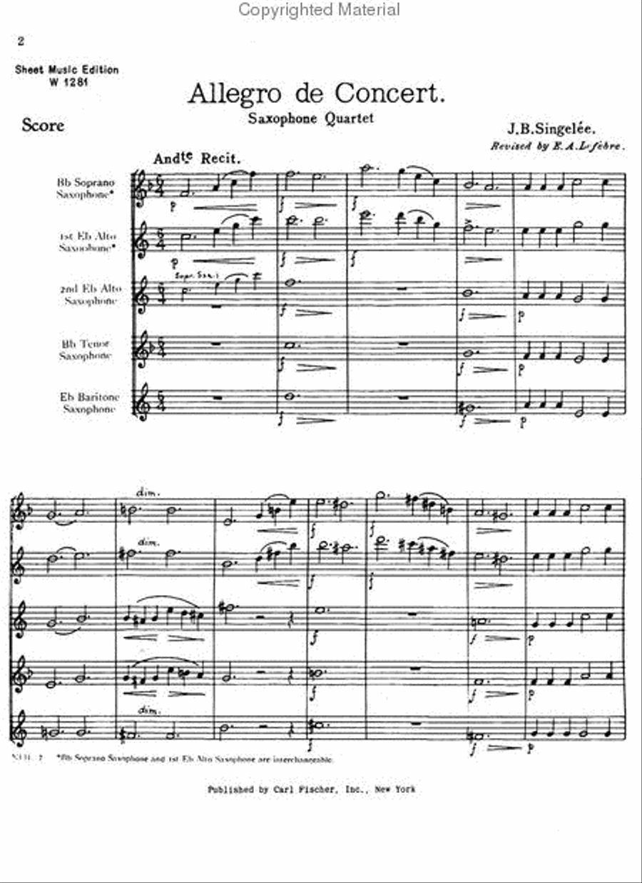 Allegro De Concert Saxophone Quartet scores gallery preview page 2