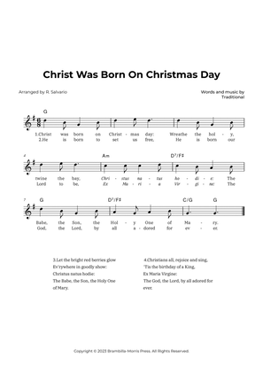 Book cover for Christ Was Born On Christmas Day (Key of G Major)