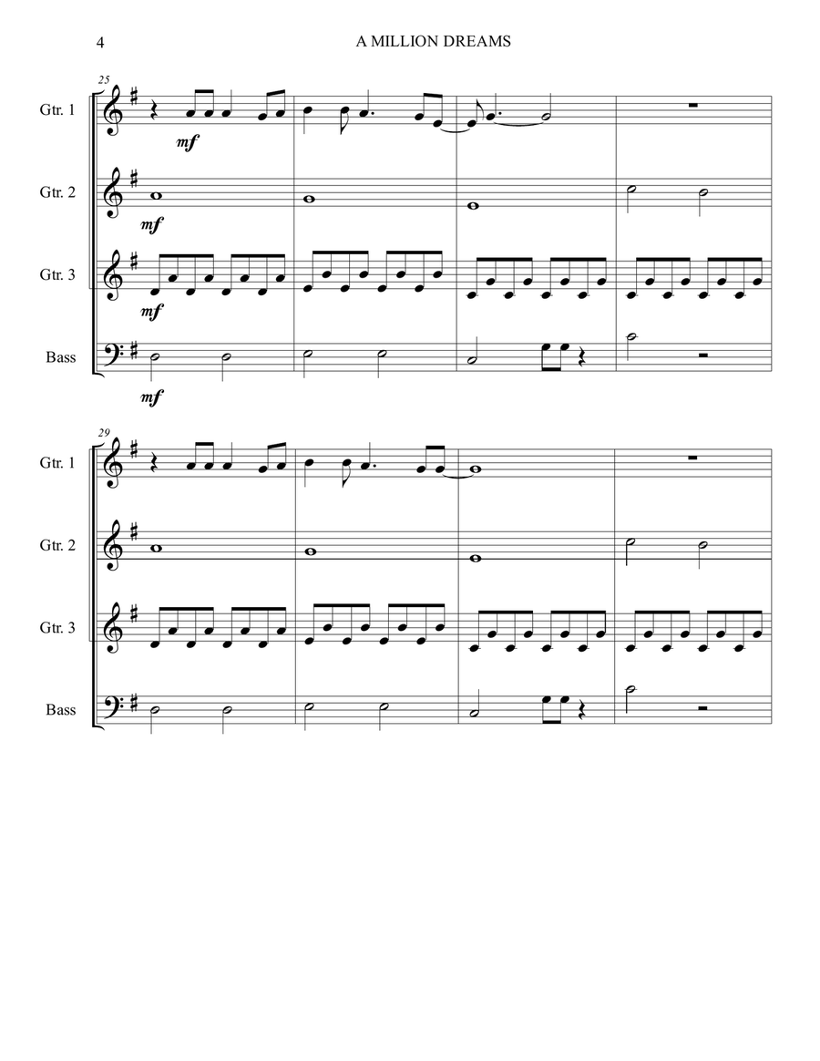A Million Dreams Guitar Ensemble scores gallery preview page 6