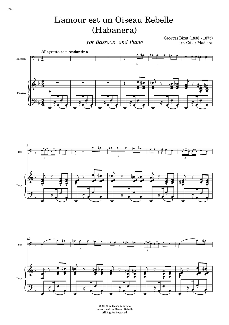 Habanera from Carmen by Bizet - Bassoon and Piano (Full Score and Parts) Bassoon Solo scores gallery preview page 2