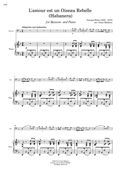 Habanera from Carmen by Bizet - Bassoon and Piano (Full Score and Parts) image number null