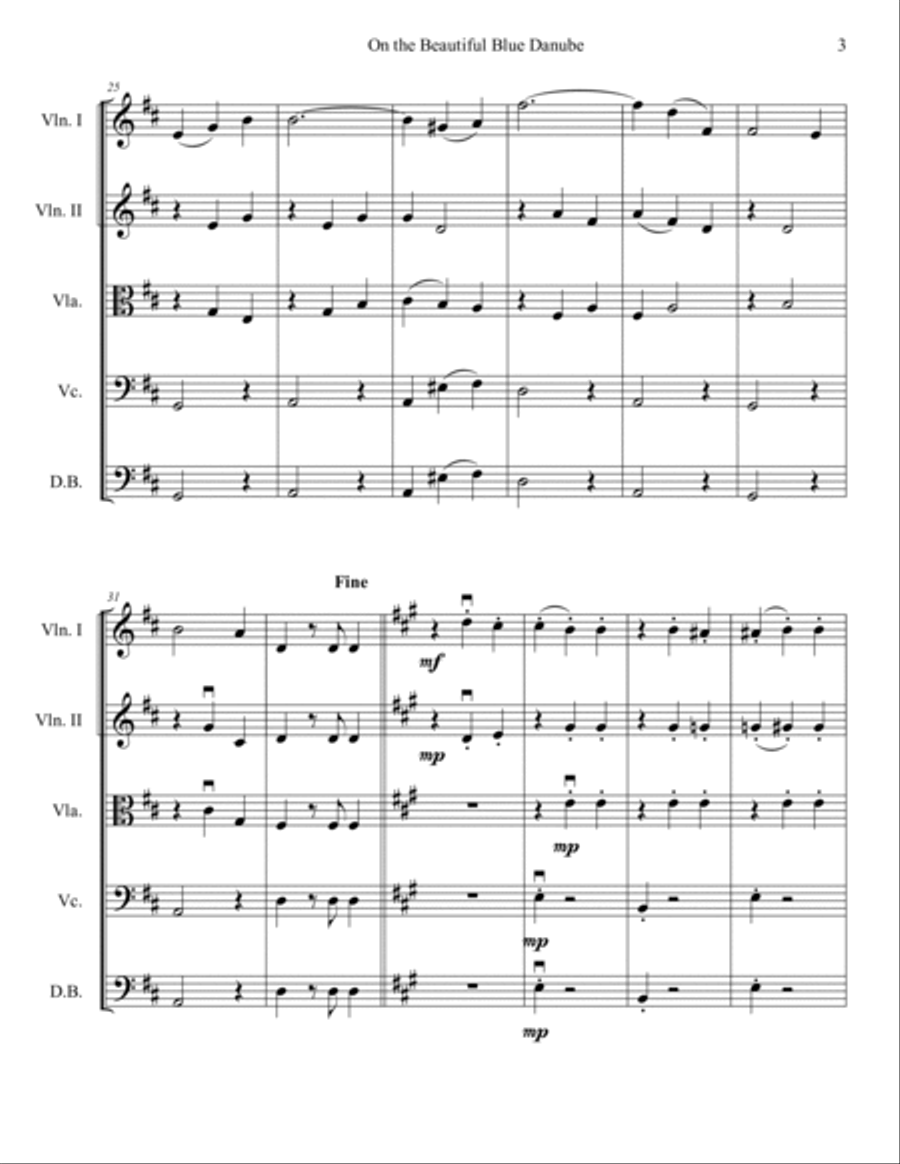 The Blue Danube (String Orchestra or Quintet) String Orchestra scores gallery preview page 3