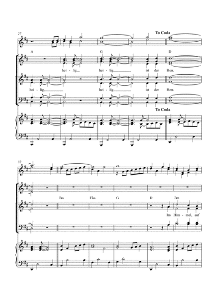 Sanctus / Heilig 2011 in D for SSA, SATB choir, piano and flutes from rhythmical mass by S Peberdy image number null