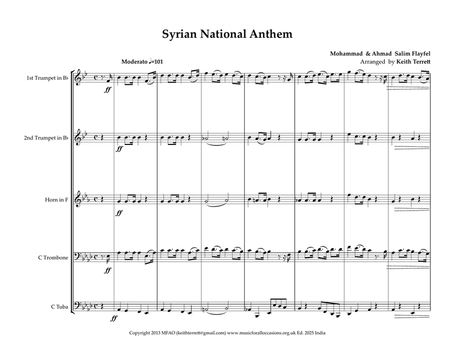 Syrian National Anthem for Brass Quintet Brass Quintet scores gallery preview page 2