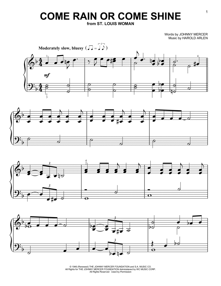 Come Rain Or Come Shine Easy Piano scores gallery preview page 1