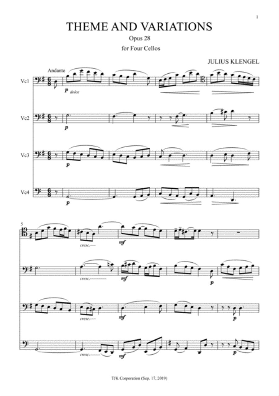 Theme and Variations, Opus 28. Score. String Quartet scores gallery preview page 1