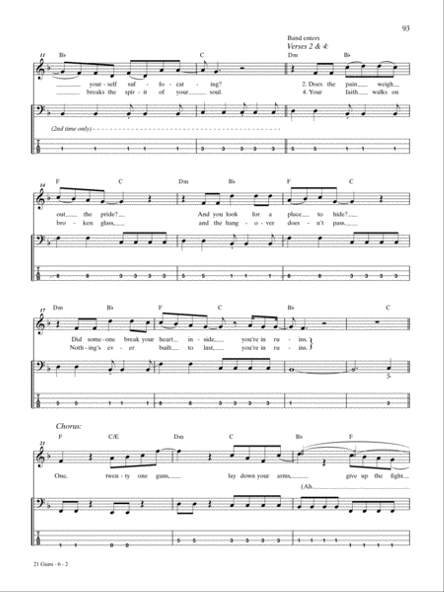 21 Guns 21 Guns Bass Guitar Tablature scores gallery preview page 2