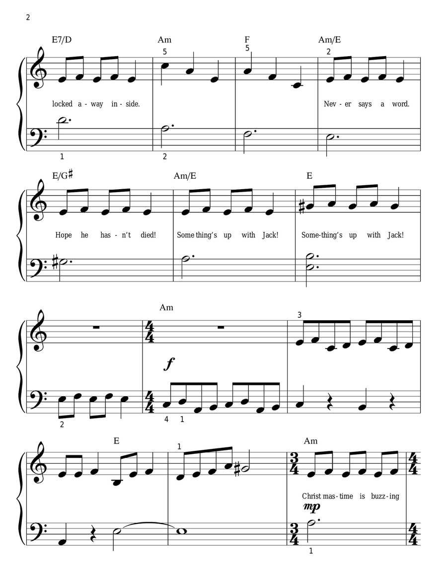 Jack's Obsession (from The Nightmare Before Christmas) Easy Piano scores gallery preview page 2