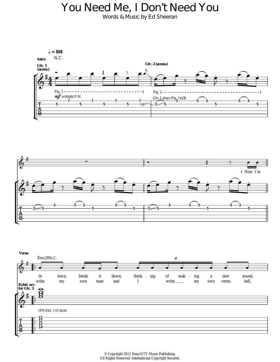 You Need Me, I Don't Need You Acoustic Guitar scores gallery preview page 1