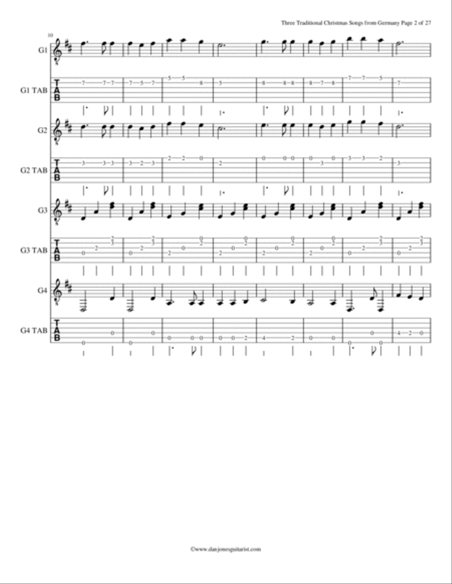 Three Traditional Christmas Songs from Germany for Four Guitars Guitar Tablature scores gallery preview page 3