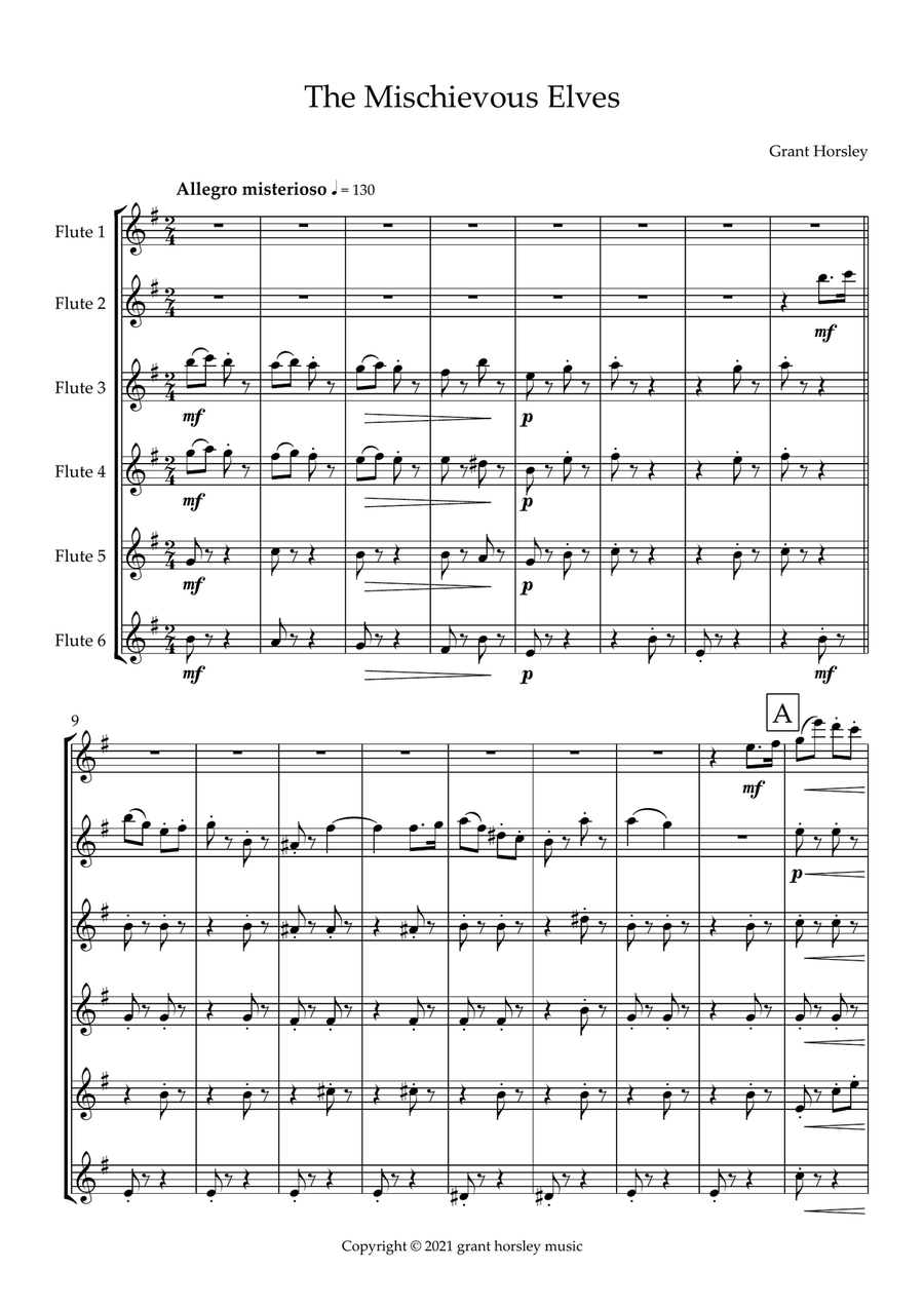 The Mischievous Elves For Flute Choir (6 C Flutes) Flute Choir scores gallery preview page 2