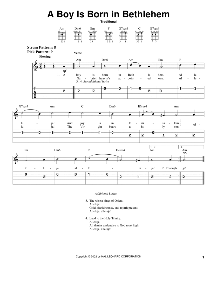 A Boy Is Born In Bethlehem Guitar Tablature scores gallery preview page 1