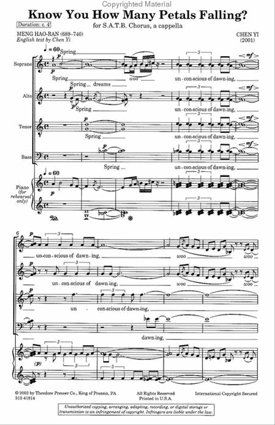 Know You How Many Petals Falling? 4-Part scores gallery preview page 2