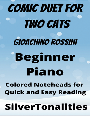 Comic Duet for Two Cats Beginner Piano Sheet Music with Colored Notation