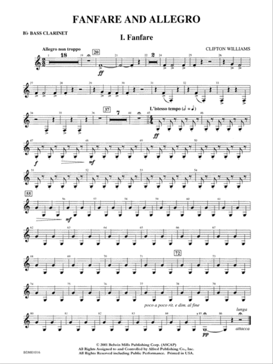 Fanfare and Allegro: B-flat Bass Clarinet Concert Band scores gallery preview page 1