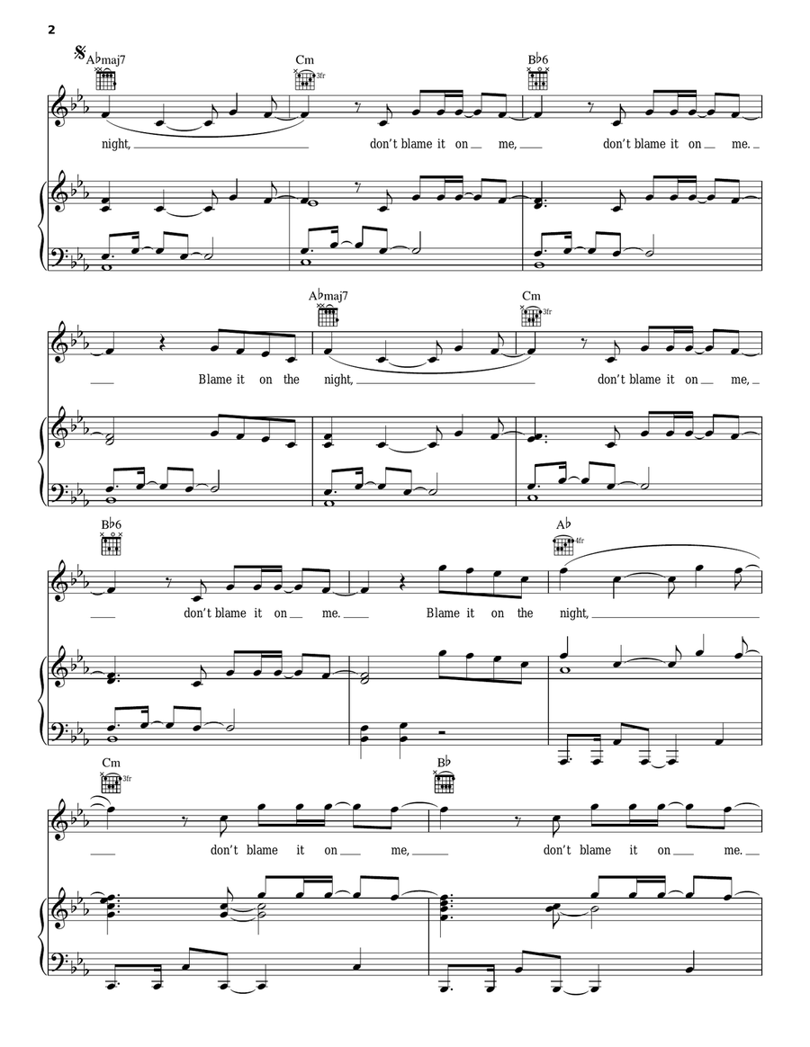 Blame (feat. John Newman) Piano, Vocal, Guitar scores gallery preview page 2