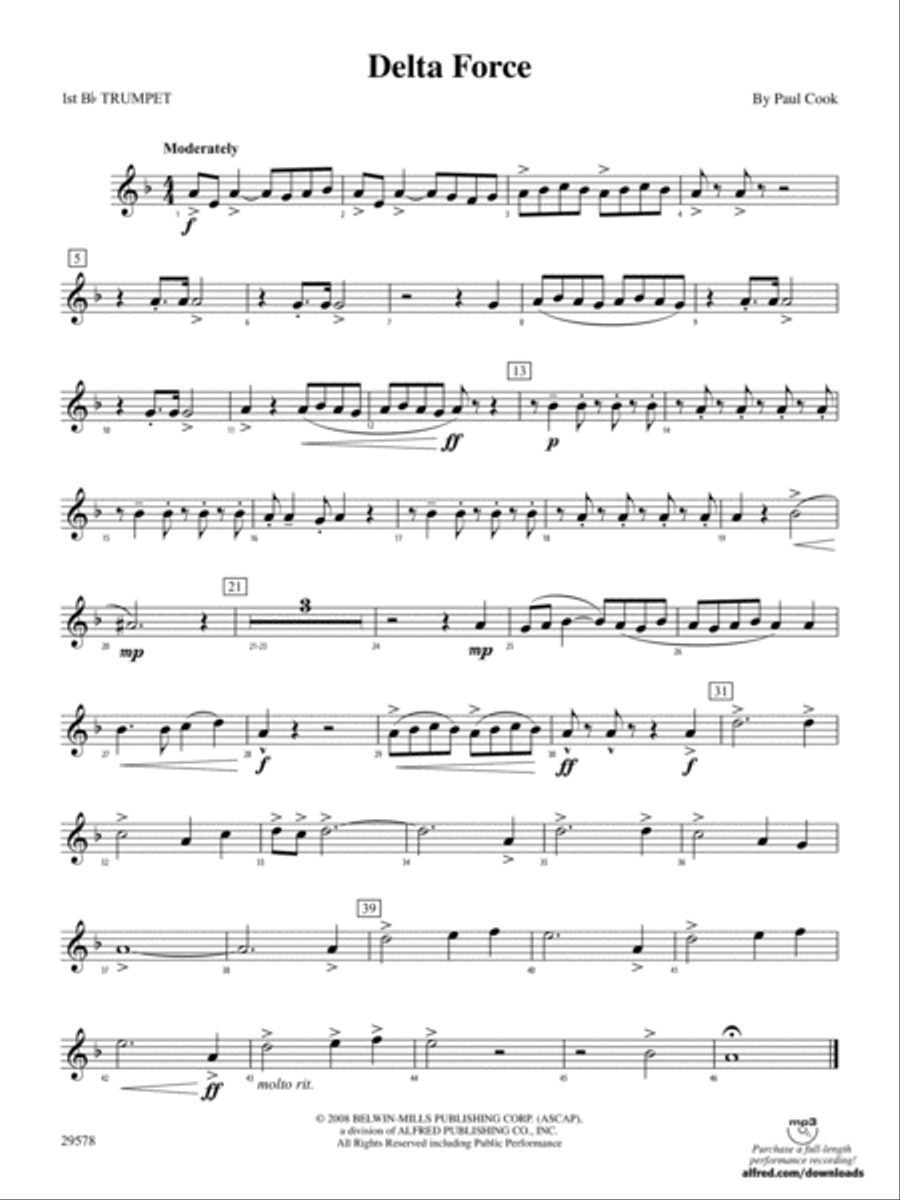 Delta Force: 1st B-flat Trumpet Concert Band scores gallery preview page 1