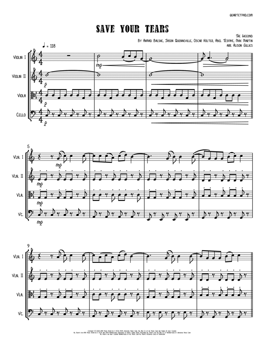 Save Your Tears String Quartet scores gallery preview page 1