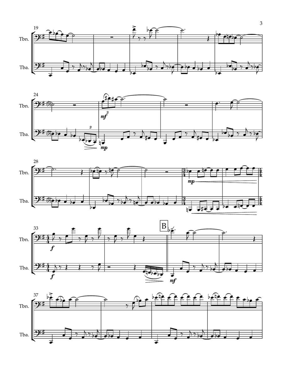 Two Hot to Handle (duet for Trombone and Tuba) Brass Duet scores gallery preview page 3