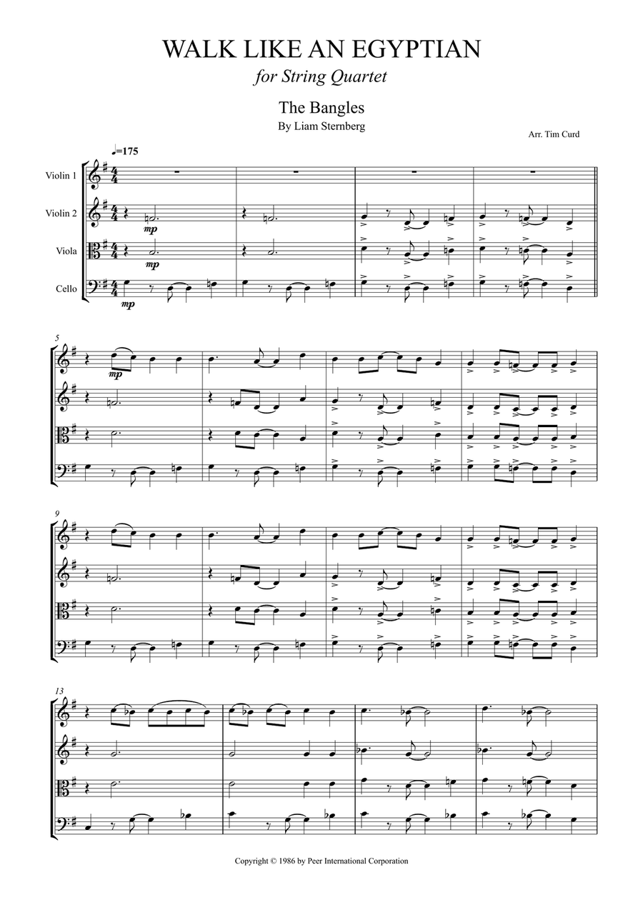 Walk Like An Egyptian String Quartet scores gallery preview page 1