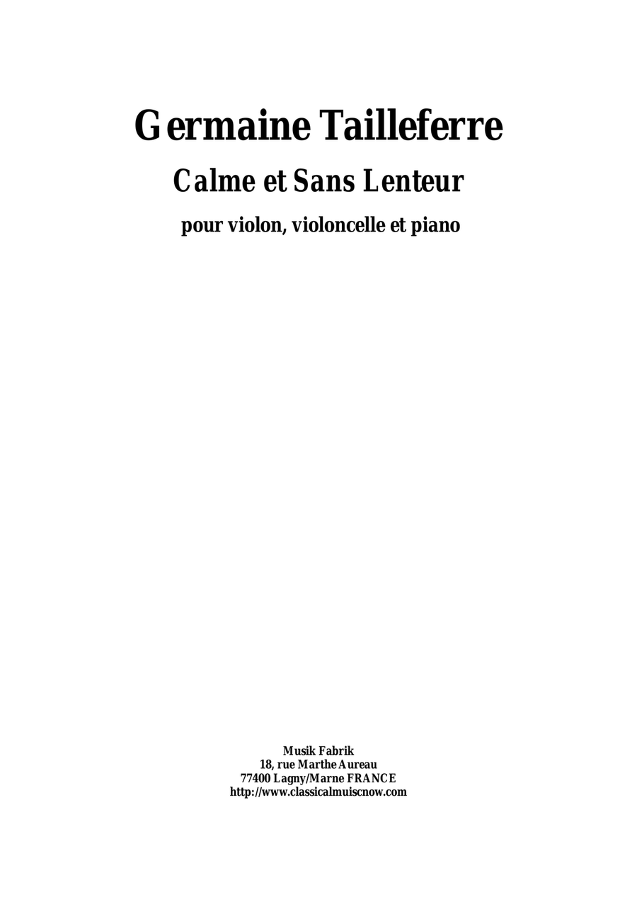 Germaine Tailleferre: Calme et Sans Lenteur for piano trio Piano Trio scores gallery preview page 1
