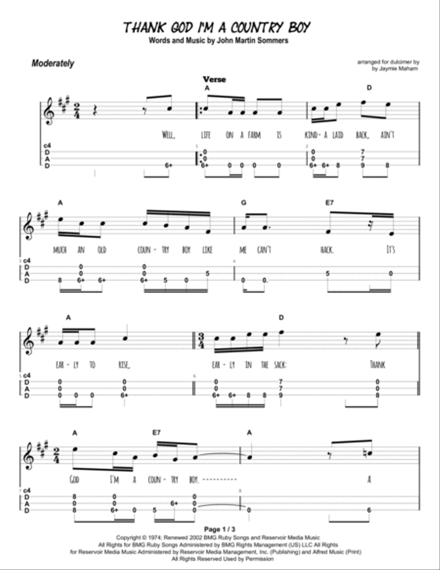 Thank God I'm A Country Boy Dulcimer scores gallery preview page 2