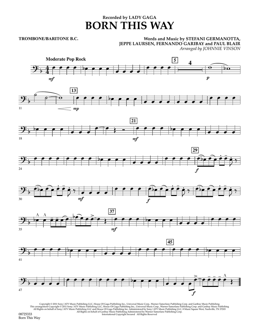 Born This Way - Trombone/Baritone B.C. Concert Band scores gallery preview page 1