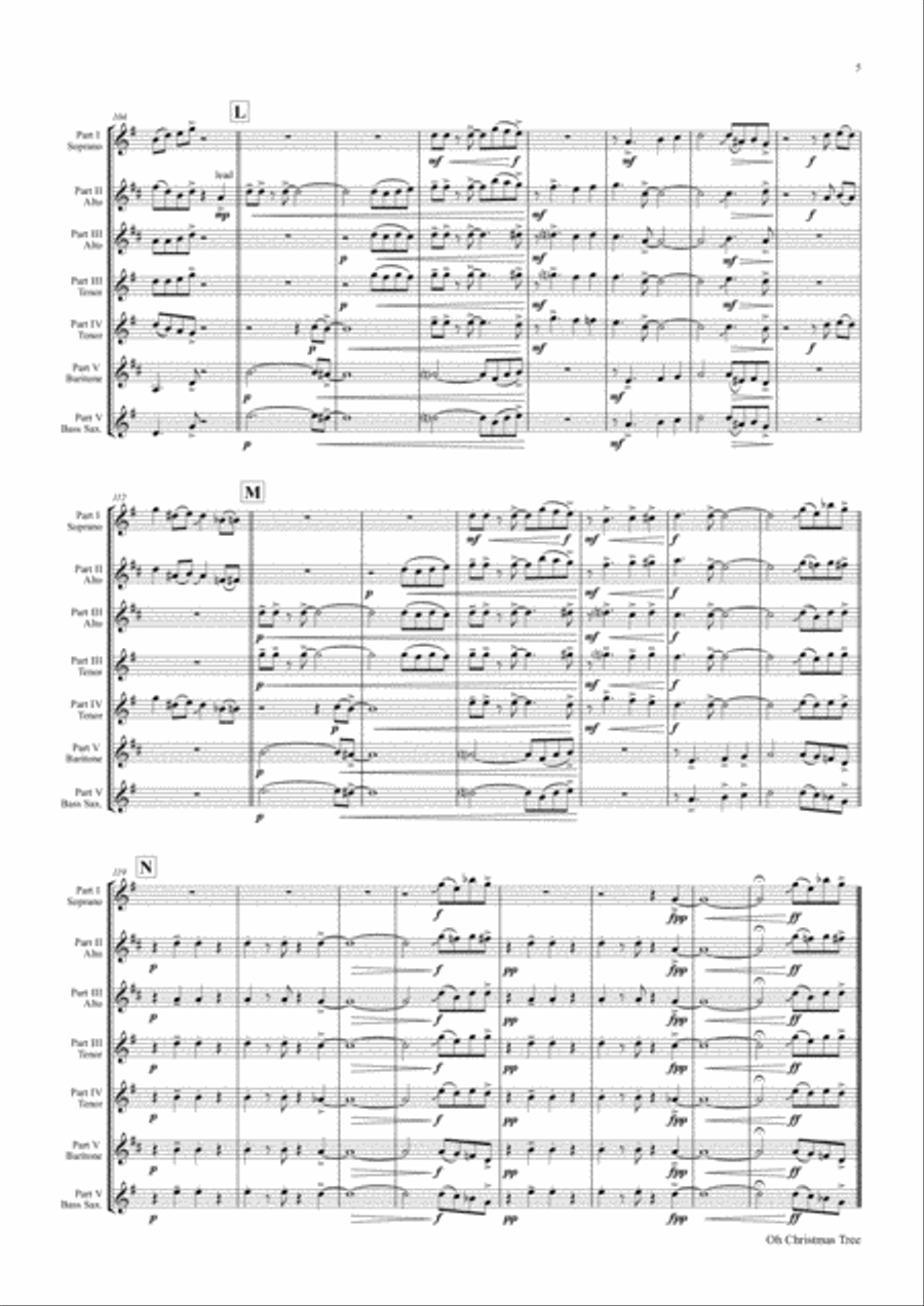 Oh Christmas tree - Oh Tannenbaum - Funky - Saxophone Quintet Saxophone Quintet scores gallery preview page 5