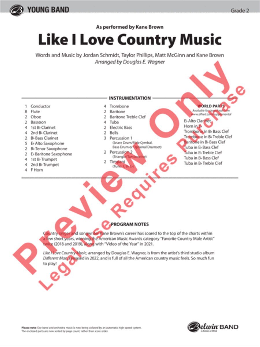 Like I Love Country Music Concert Band scores gallery preview page 2