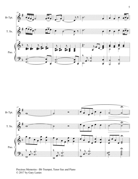 Precious Memories (Trio - Bb Trumpet, Tenor Sax & Piano with Score/Parts) image number null