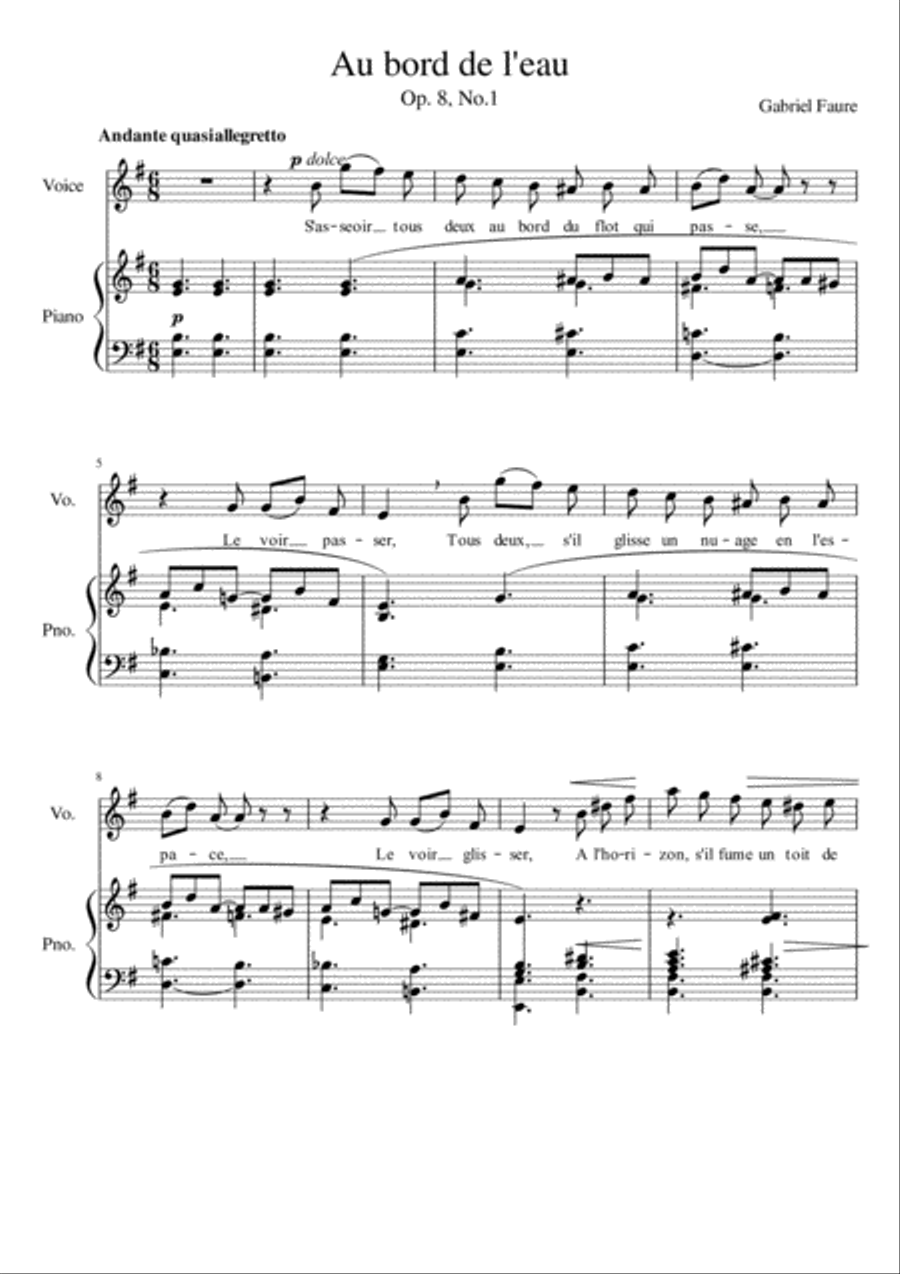 Au bord de l'eau - E Minor Voice Solo scores gallery preview page 2