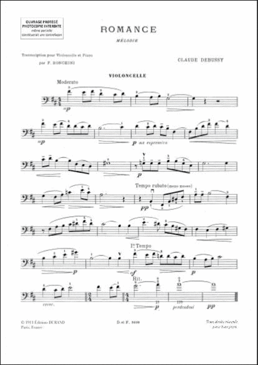 Romance - Transcription Pour Violoncelle Et Piano