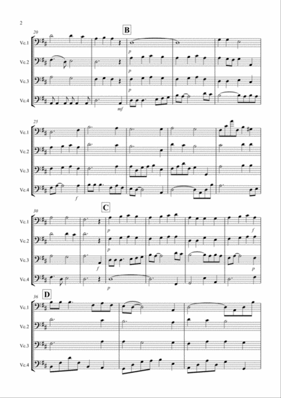 Shenandoah for Cello Quartet Cello Solo scores gallery preview page 2