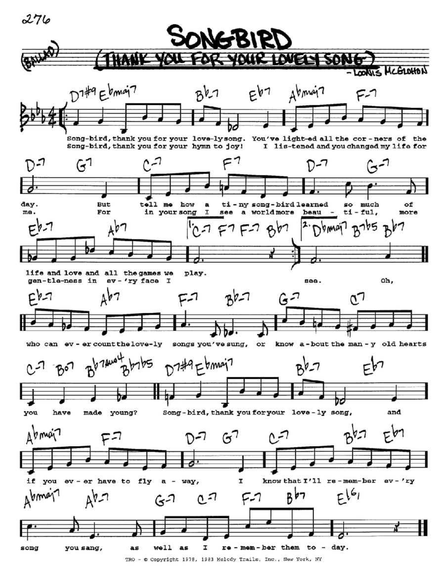 Songbird (Thank You For Your Lovely Song) Voice scores gallery preview page 1