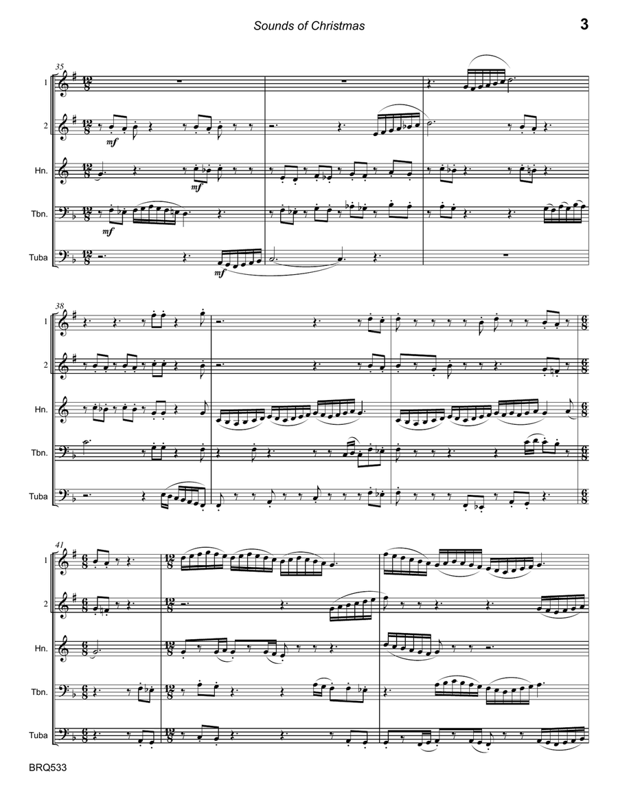 SOUNDS OF CHRISTMAS (medley of 4 carols) - BRASS QUINTET (unaccompanied) Brass Quintet scores gallery preview page 3