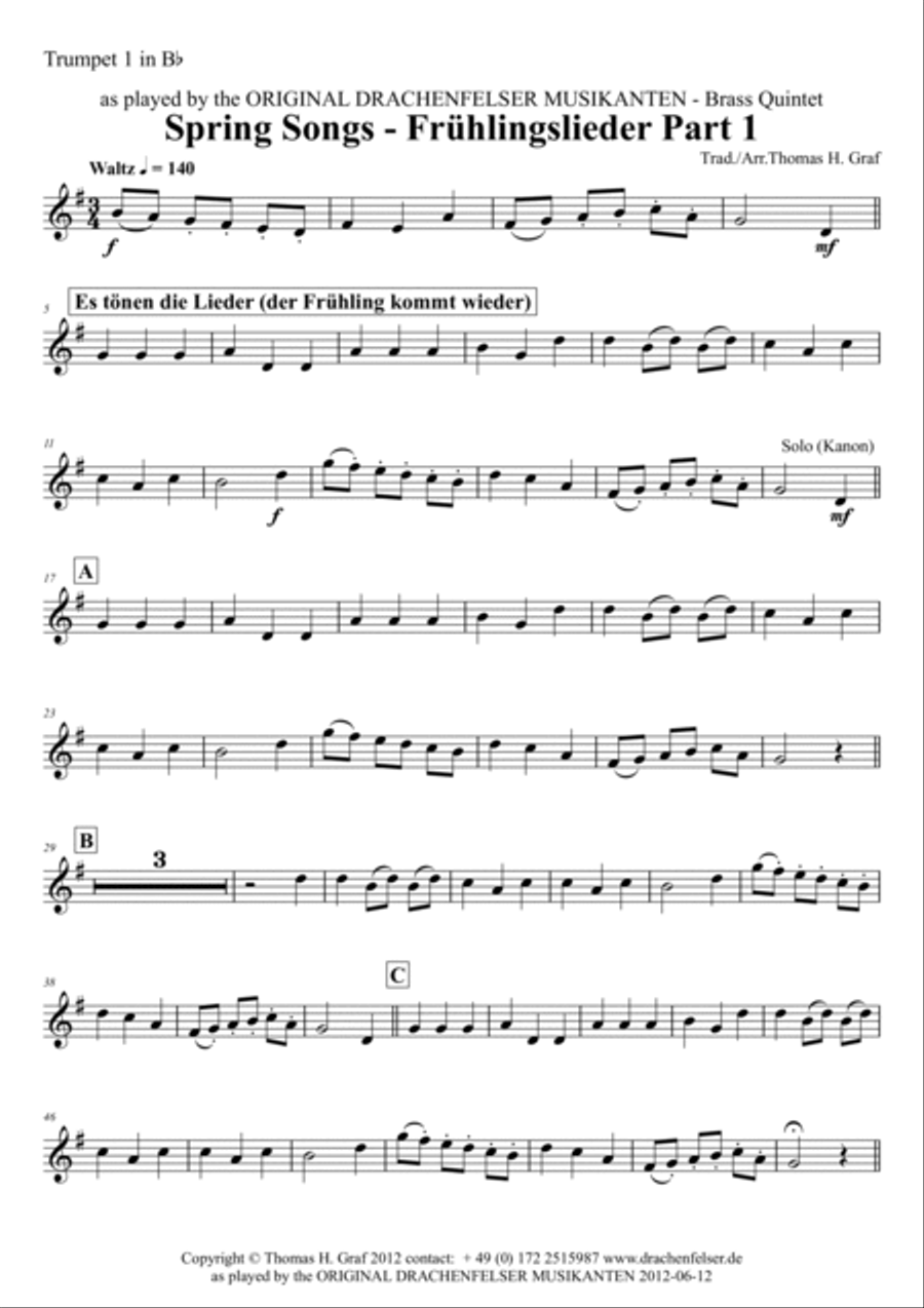 Spring Songs - Frühlingslieder - Part 1 - German Folk Songs - Brass Quintet Brass Quintet scores gallery preview page 5