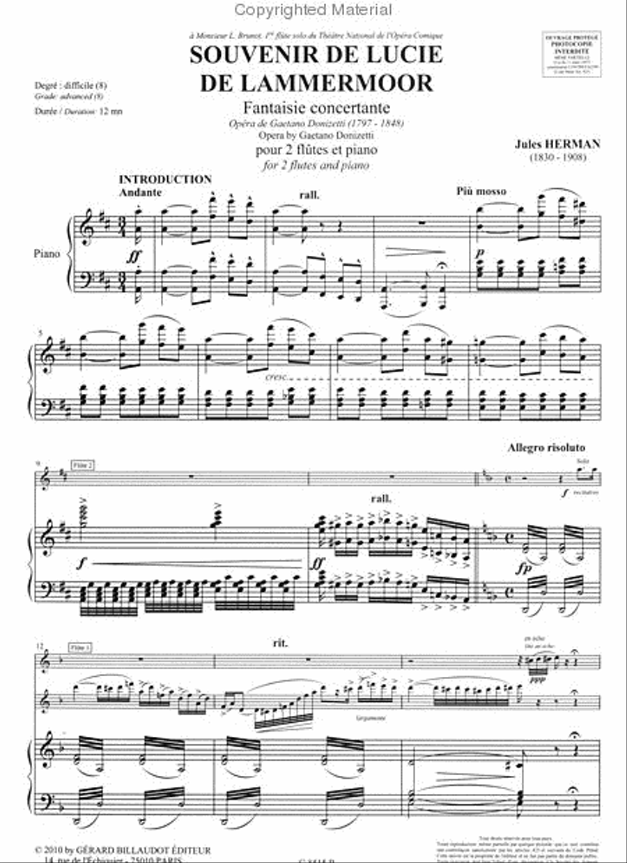 Souvenir De Lucie De Lammermoor Flute Duet scores gallery preview page 2