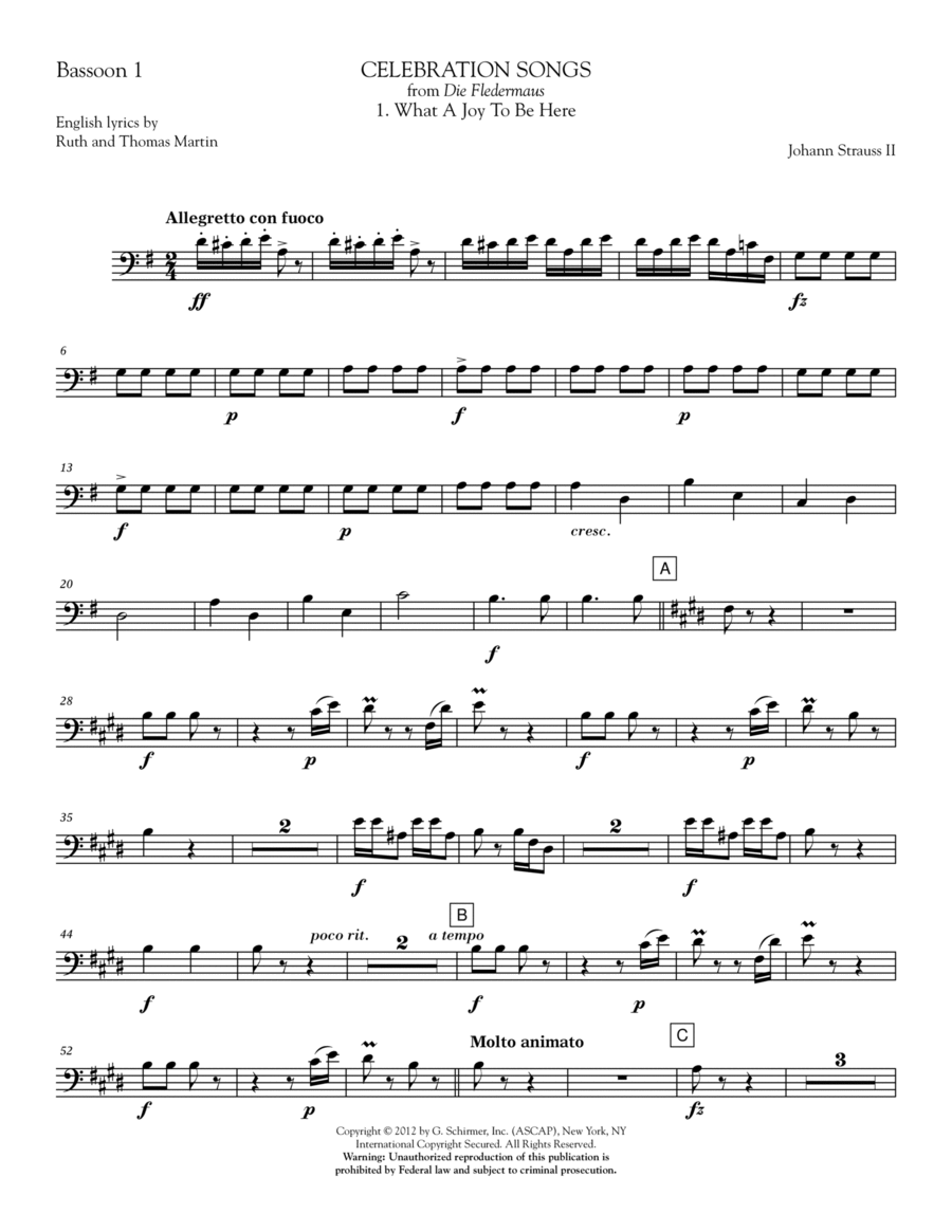 Celebration Songs (from Die Fledermaus) - Bassoon 1