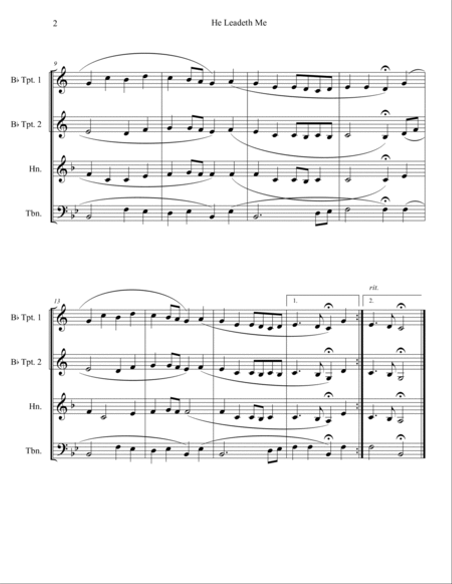 He Leadeth Me (Brass Quartet) Brass Quartet scores gallery preview page 2