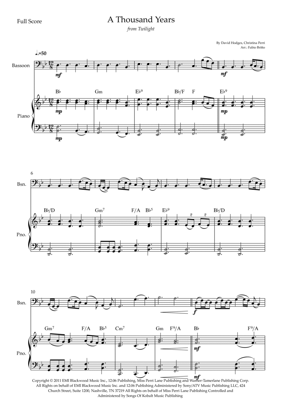 A Thousand Years Bassoon scores gallery preview page 1