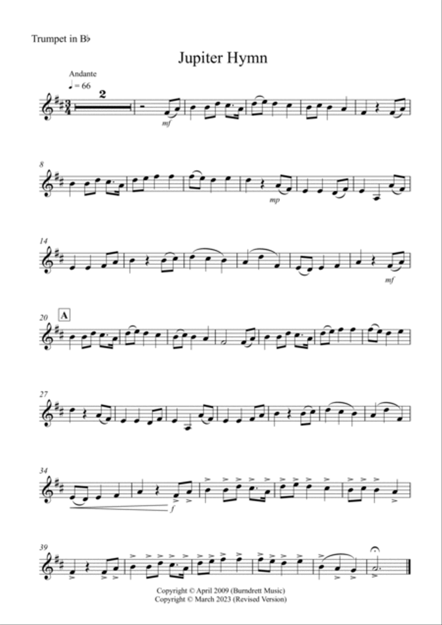 Jupiter Hymn for Trumpet and Piano Jupiter Hymn for Trumpet and Piano B-Flat Trumpet scores gallery preview page 3